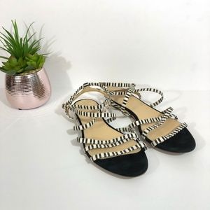 J. Crew Italy Leather Striped Sandals Gold Wedge